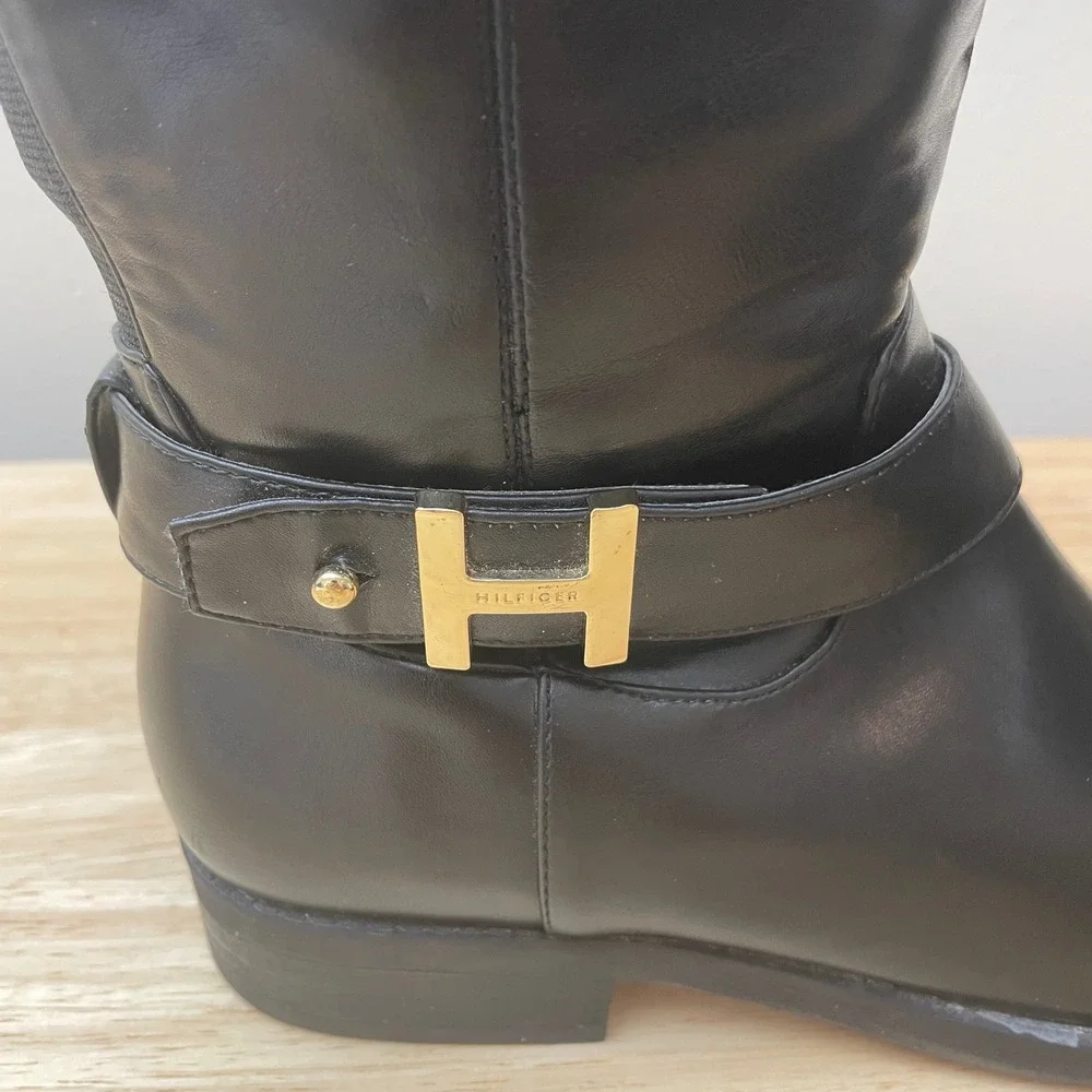 Tommy Hilfiger Black Leather Tall Riding Boots Size‎ 6.5M